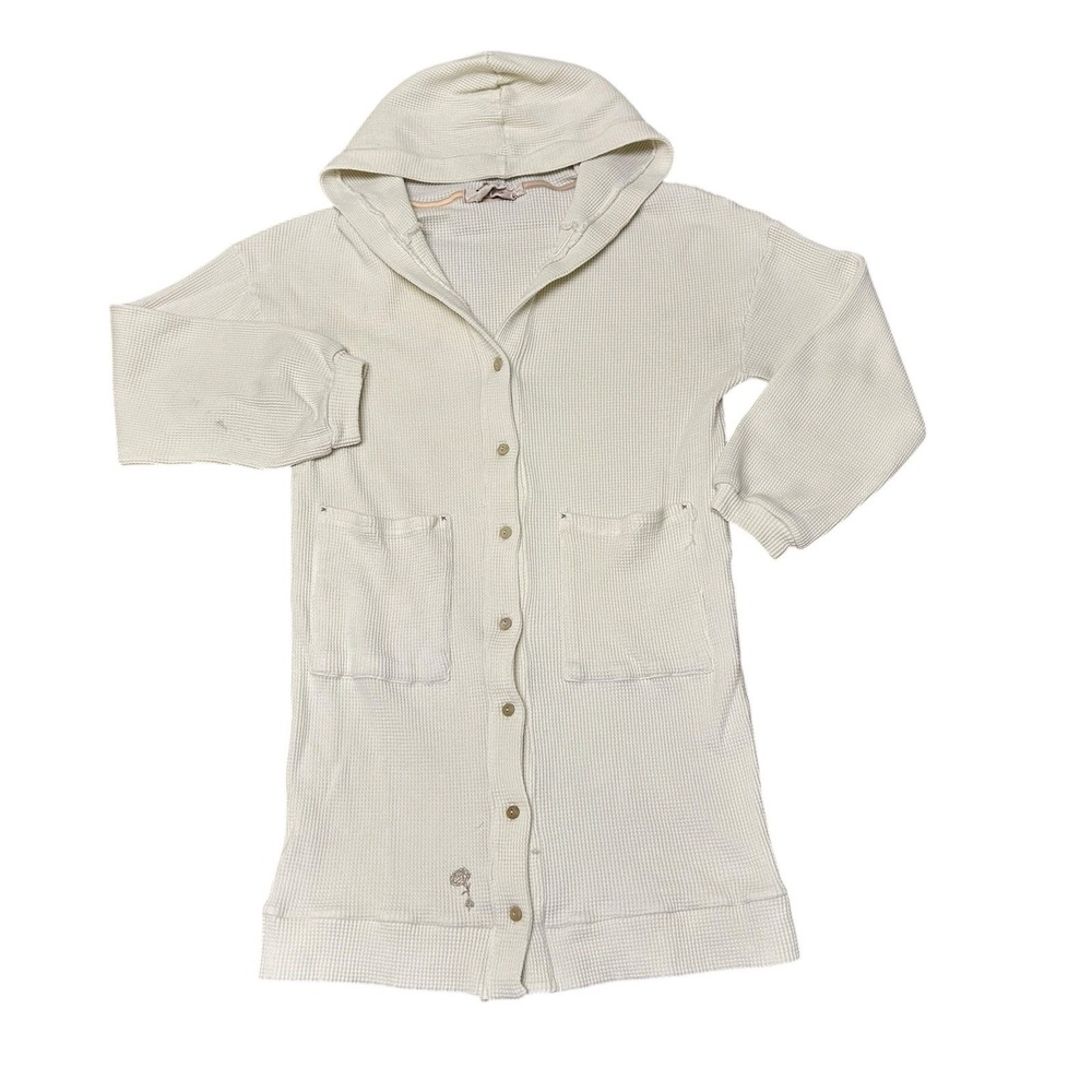 The Good Alma Womens Organic Cotton‎ Waffle Knit Hooded Cardigan Button-Front L